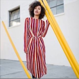 Zara Striped Retro Mesh Midi Dress Multicolor Size Small